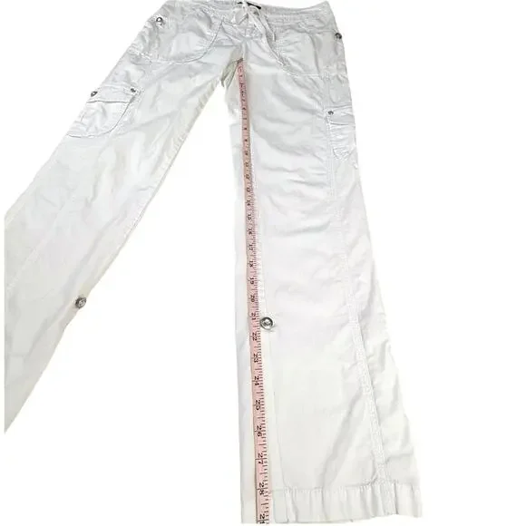 INC White Cargo Utility Pants Bling Buttons Zip Front Drawstring Waist - Picture 13 of 16